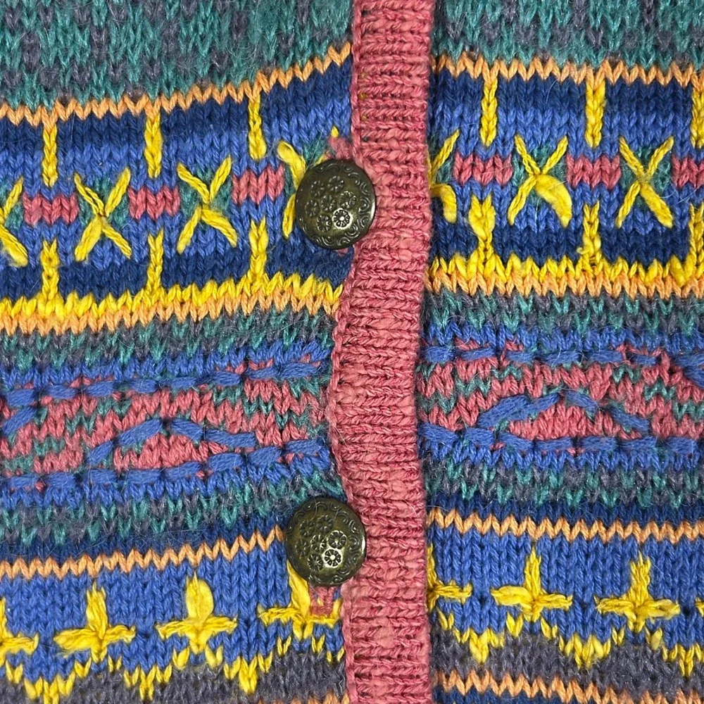 Vtg Lizwear Liz Claireborn Fair Isle Sweater Vest Pink Button Cottage Granny M - Picture 4 of 7